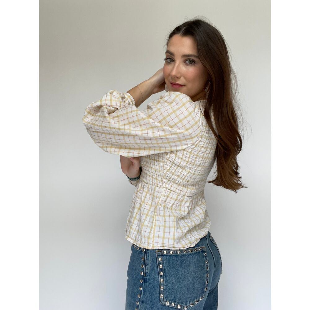 Universal Threads Yellow Plaid Shirred Top - Size Small - Picture 4 of 8